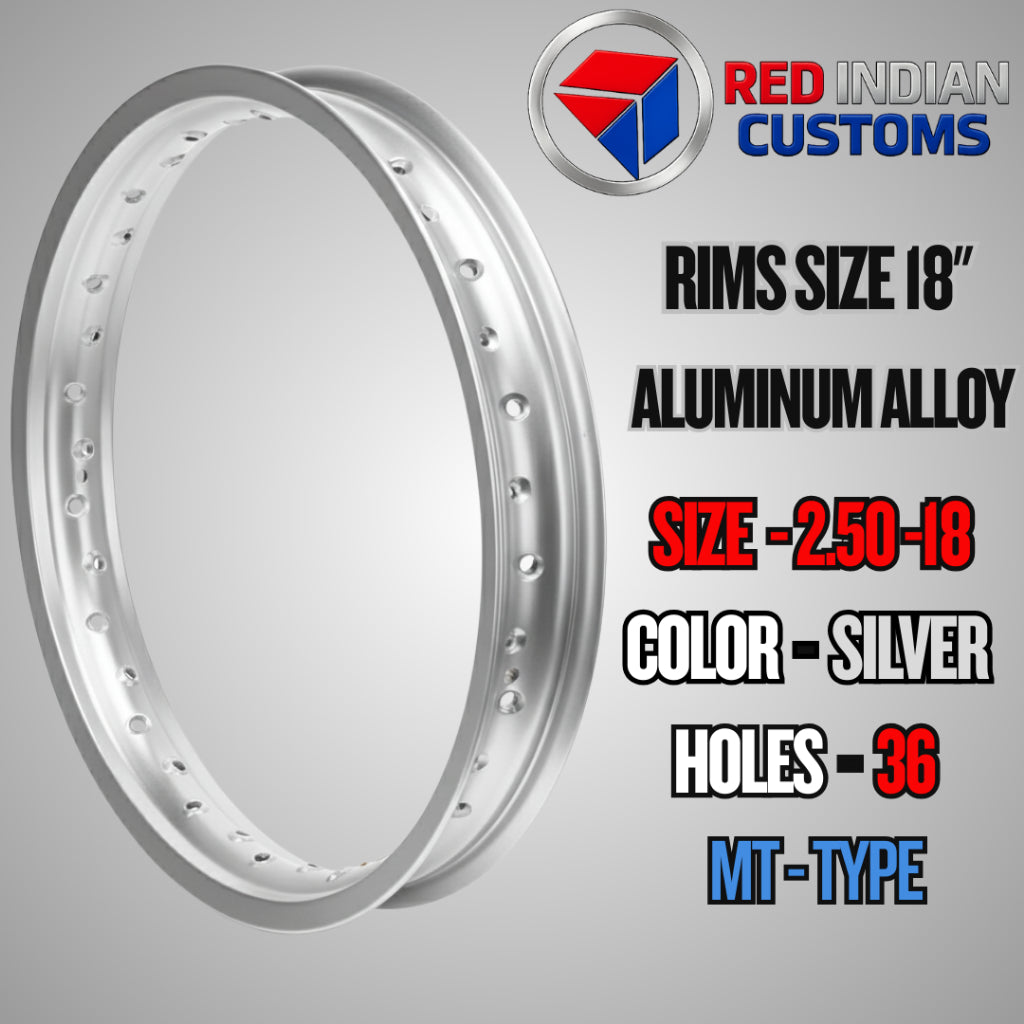Aluminum Alloy Motorcycle Rims 18 Width -2.50 3.00 3.50 Black & Silver - 36 & 40 Holes Red Indian