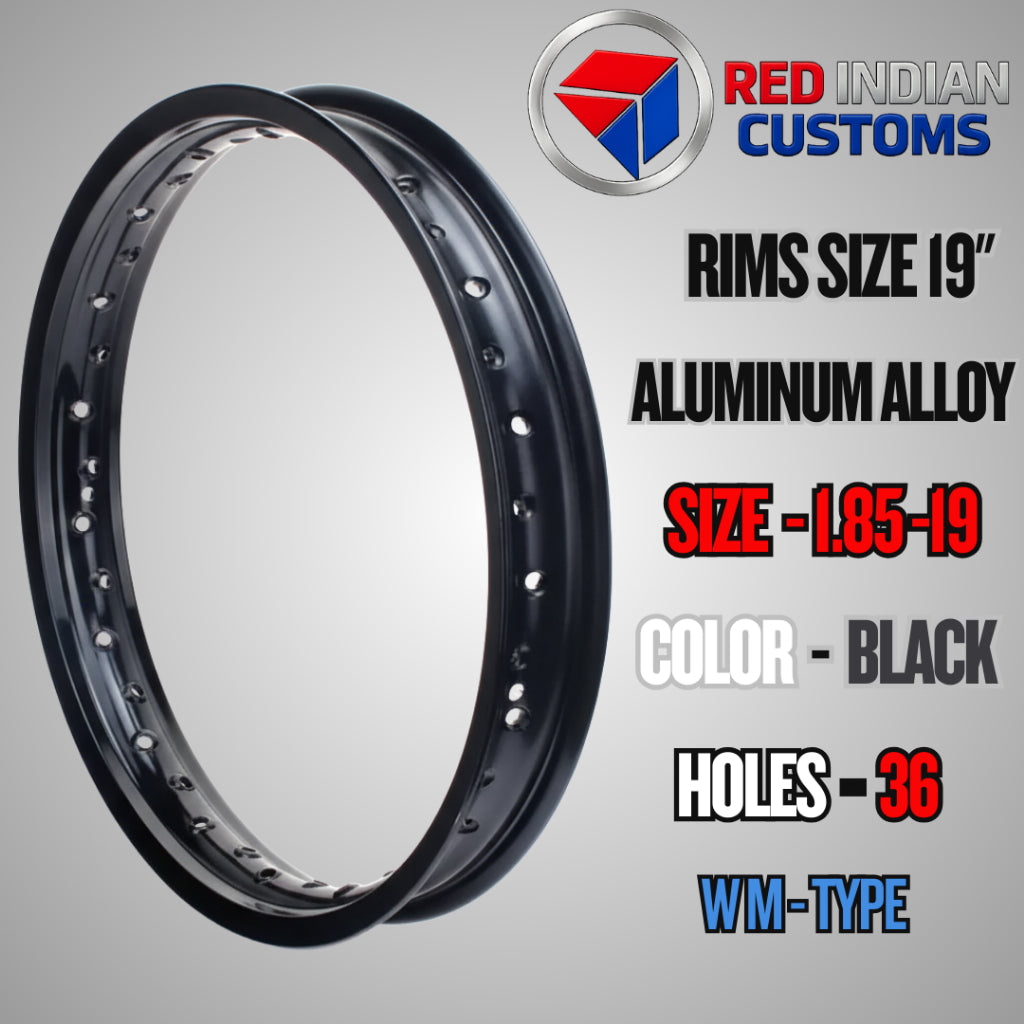 Aluminum Alloy Motorcycle Rims 19 Width -1.85 2.50 Black & Silver 36 & 40 Holes Red Indian