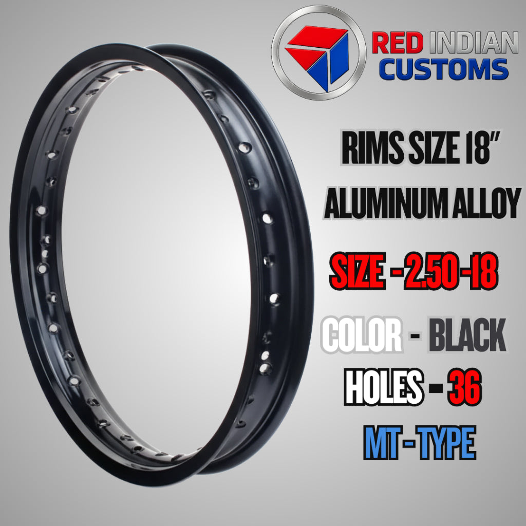 Aluminum Alloy Motorcycle Rims 18 Width -2.50 3.00 3.50 Black & Silver - 36 & 40 Holes Red Indian