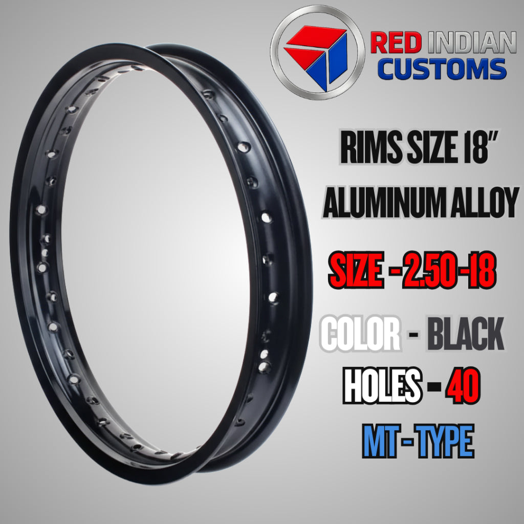 Aluminum Alloy Motorcycle Rims 18 Width -2.50 3.00 3.50 Black & Silver - 36 & 40 Holes Red Indian