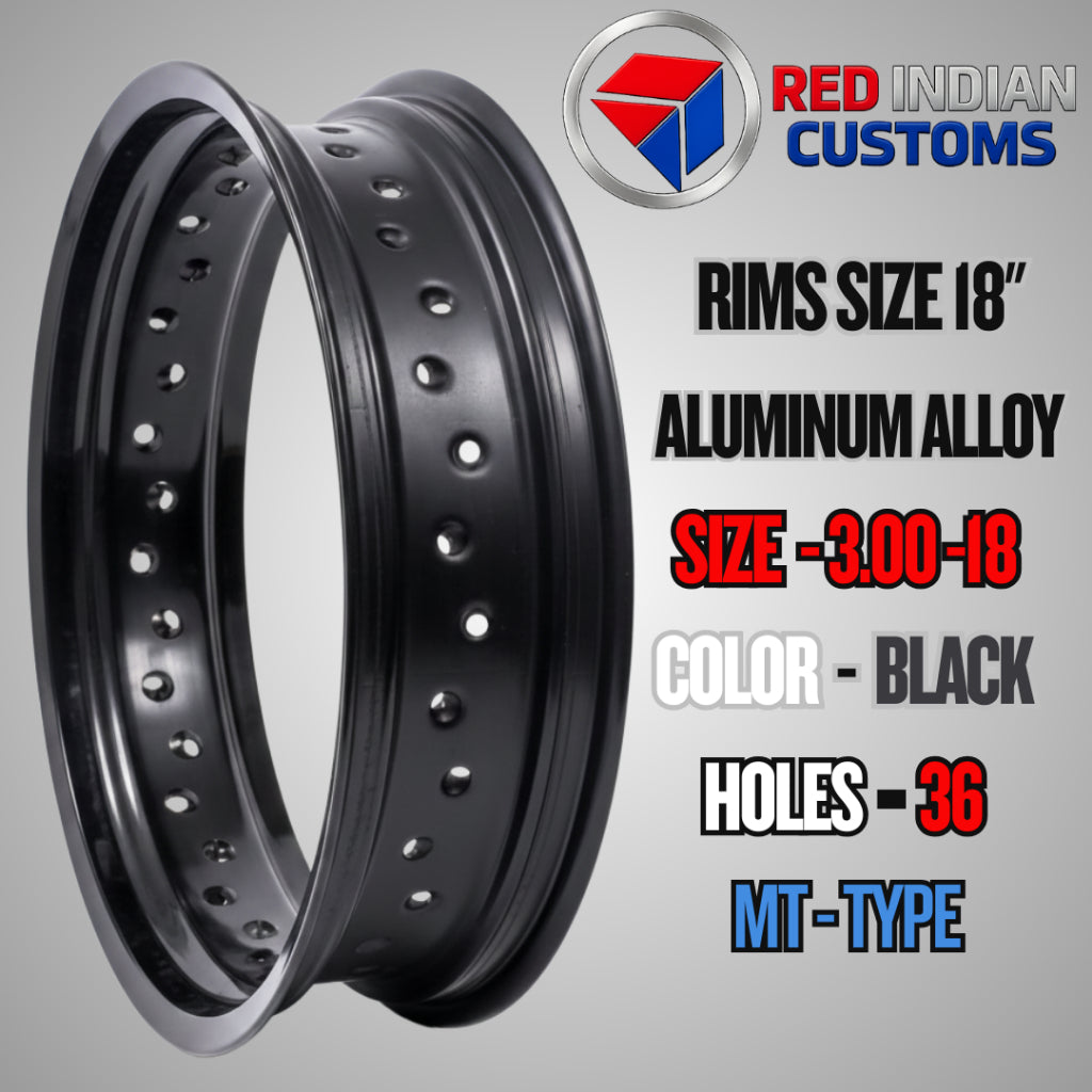 Aluminum Alloy Motorcycle Rims 18 Width -2.50 3.00 3.50 Black & Silver - 36 & 40 Holes Red Indian