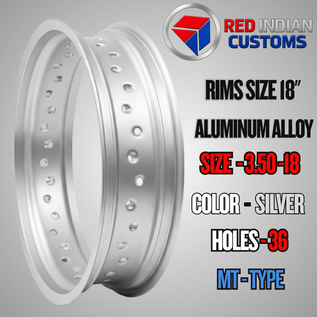 Aluminum Alloy Motorcycle Rims 18 Width -2.50 3.00 3.50 Black & Silver - 36 & 40 Holes Red Indian