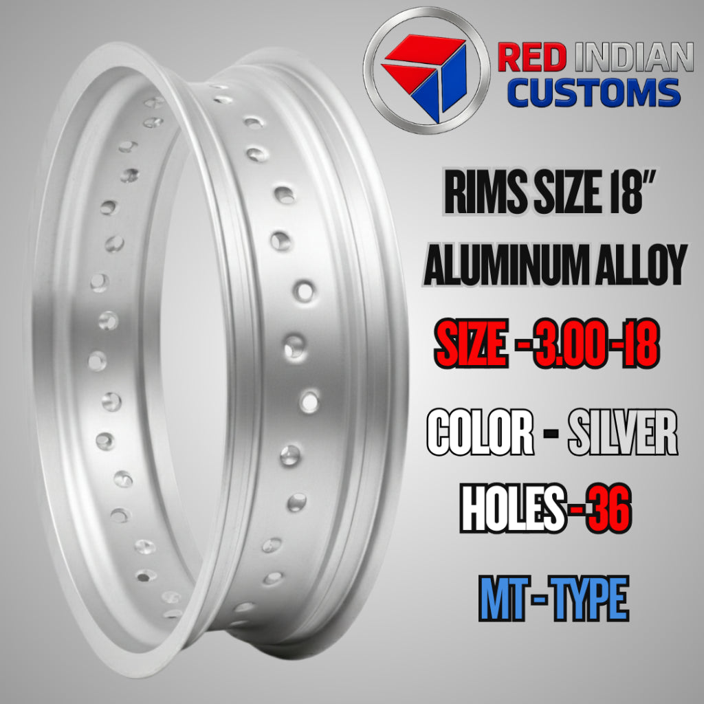 Aluminum Alloy Motorcycle Rims 18 Width -2.50 3.00 3.50 Black & Silver - 36 & 40 Holes Red Indian