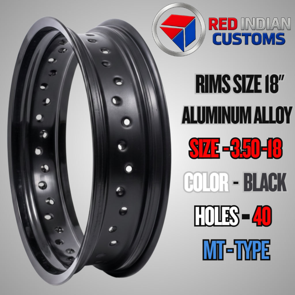 Aluminum Alloy Motorcycle Rims 18 Width -2.50 3.00 3.50 Black & Silver - 36 & 40 Holes Red Indian