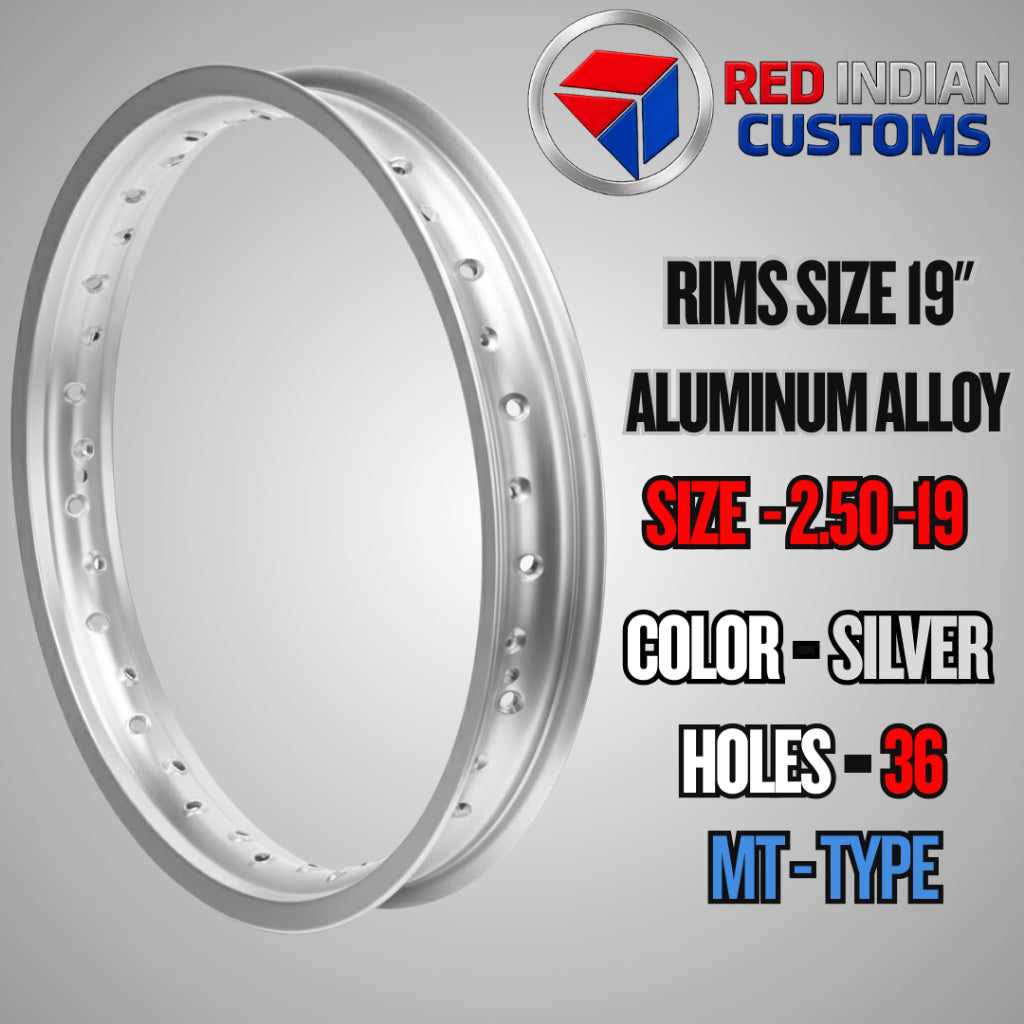 Aluminum Alloy Motorcycle Rims 19 Width -1.85 2.50 Black & Silver 36 & 40 Holes Red Indian