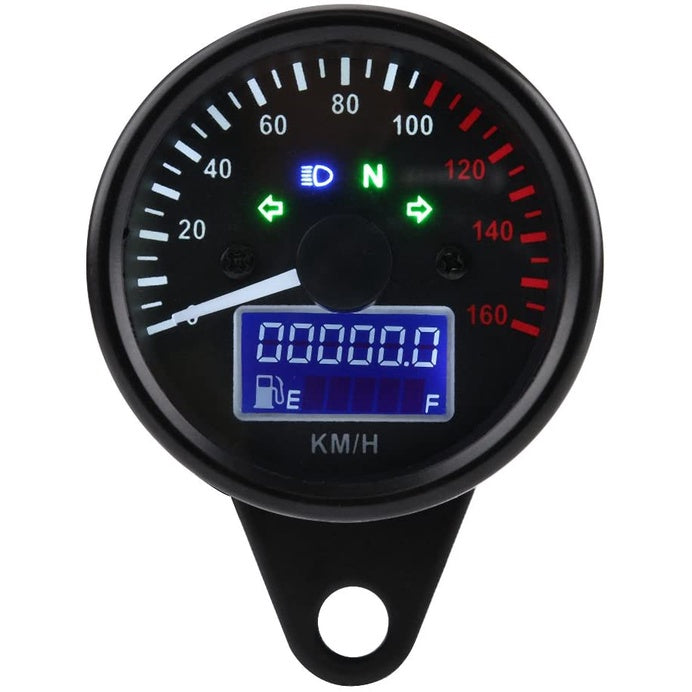 Black Universal 12V Motorcycle Odometer LED LCD Digital Speedometer Tachometer Gauges w/ Night Light