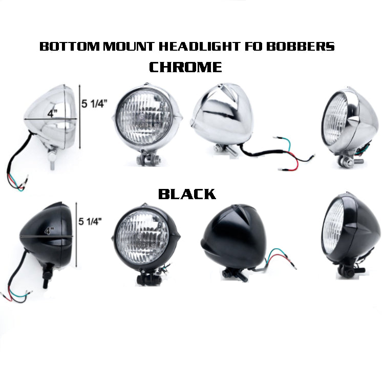 Bottom Mount 5.14” (inch) Chrome & Black Headlight